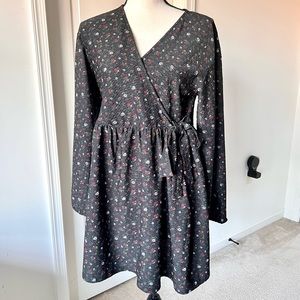 ASOS Design Floral Long Sleeve Side Tie Surplice Mini Dress—SZ. 6